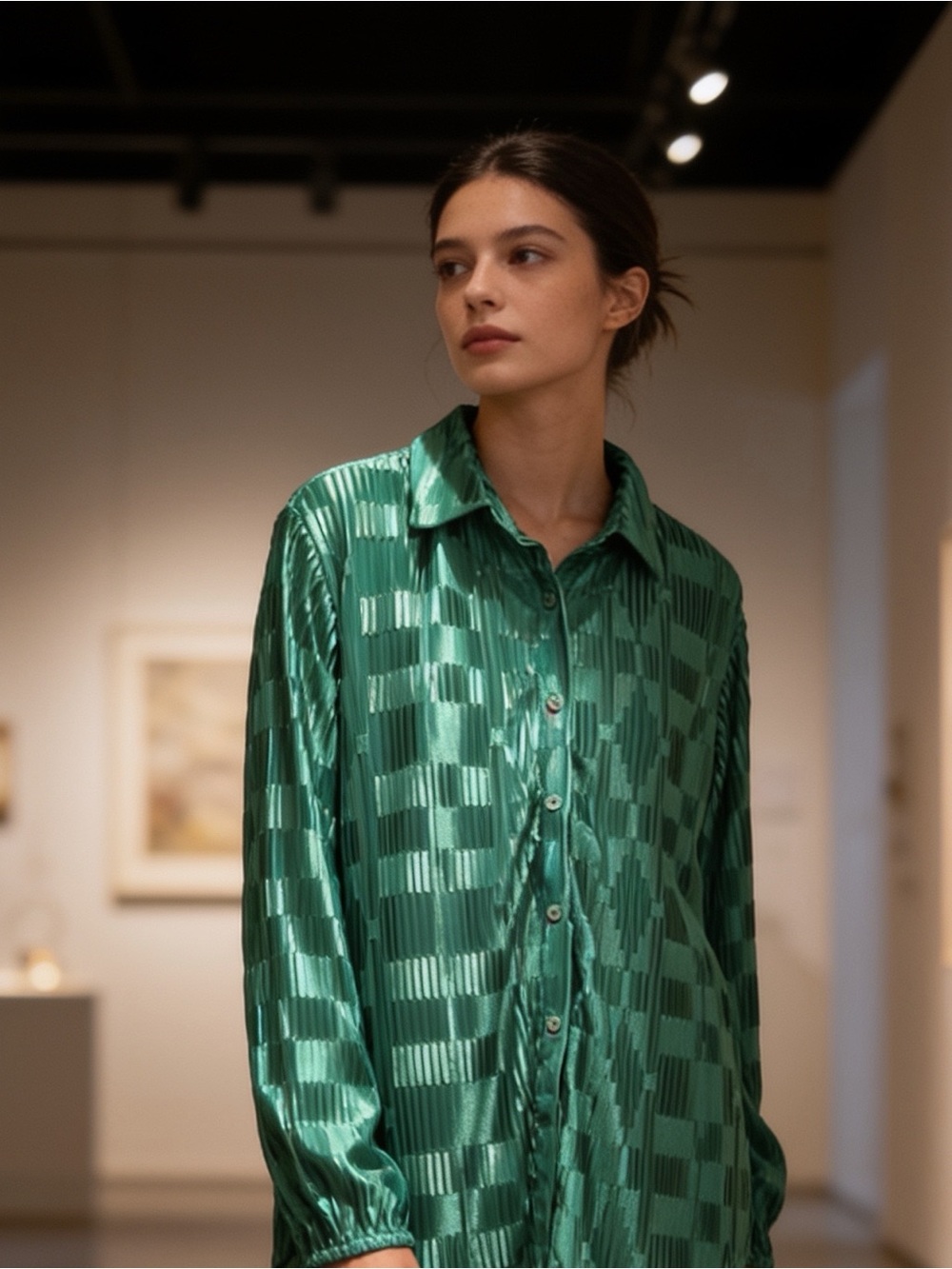 Jess Lea | Women’s Emerald Green Satin long Sleeve Blouse | M